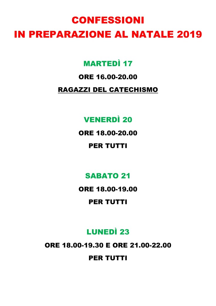 Confessioni Natale 2019